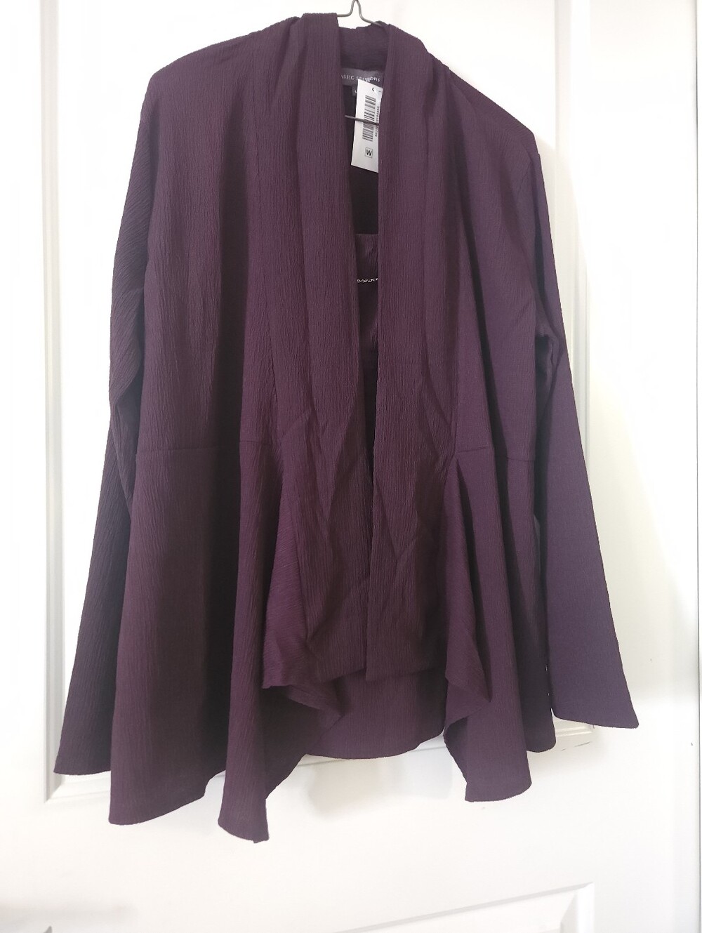 Classic Editions Plum Open-Front Draped Top with Attached Silver Tone Necklace